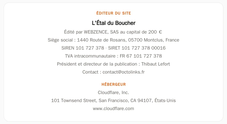 Coordonnées légales de l&rsquo;éditeur et de l&rsquo;hébergeur du site
