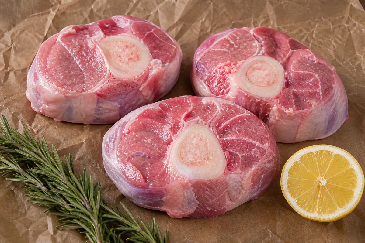 Rouelles de jarret de veau pour osso-buco, os à moelle apparent au centre